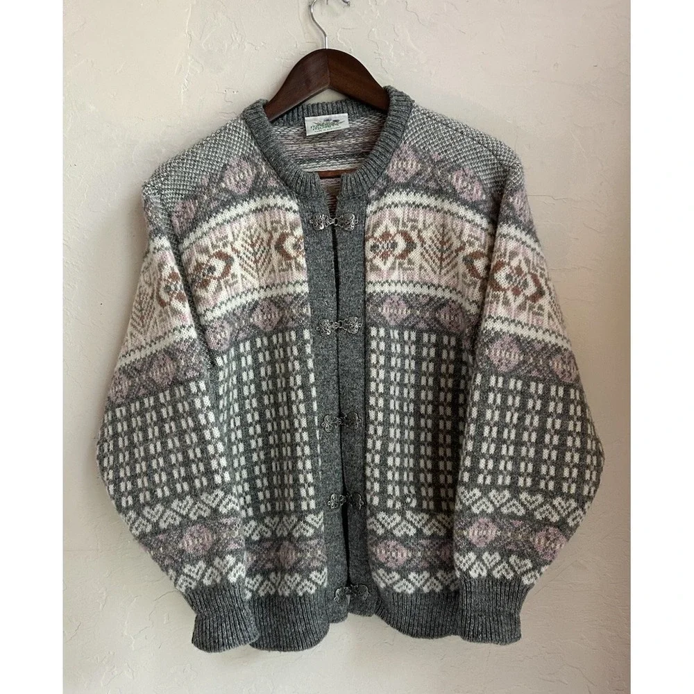 Vintage Maddy Moss Cardigan Sweater Wool Fair Isle Scotland Cottagecore Granny S - Picture 1 of 9